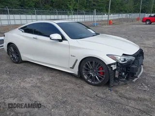 2017 Infiniti Q60 Red Sport 400 with VIN JN1FV7EK1HM610415, listed as a IAAI auction lot 42493610 with 107,122 mi miles and . Bid and sale history available at DreamBid. Image 1.