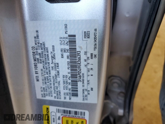2014 Ford Fusion Titanium with VIN 3FA6P0SU9ER266393, listed as a Copart auction lot 59842455 with 144,701 mi miles and Salvage title. Bid and sale history available at DreamBid. Image 13.