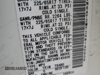 2017 Nissan Rogue SV z VIN JN8AT2MT2HW145906, wystawiony jako Copart lot #44568115 z przebiegiem 104 561 mil mil oraz Szkoda całkowita • Salvage title. Historia ofert i sprzedaży dostępna na DreamBid. Obrazek 15.