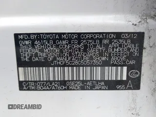 2012 Lexus IS 250 с VIN JTHCF5C28C5057350, выставлен на аукционе IAAI как лот 42196528 с пробегом 131 828 миль миль и . История ставок и продаж доступна на DreamBid. Изображение 9.