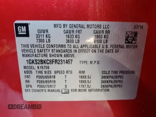 2015 GMC Yukon SLT with VIN 1GKS2BKC8FR231467, listed as a Copart auction lot 75245114 with 176,310 mi miles and Salvage Title. Bid and sale history available at carsss.com. Image 12.