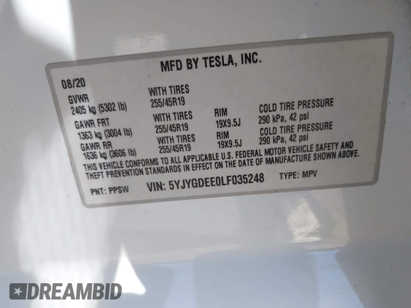 2020 Tesla Model Y Long Range z VIN 5YJYGDEE0LF035248, wystawiony jako IAAI lot #42162191 z przebiegiem 115 533 mil mil oraz . Historia ofert i sprzedaży dostępna na DreamBid. Obrazek 9.