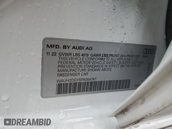 2023 Audi S3 Premium Plus z VIN WAUH3DGY5PA054747, wystawiony jako Copart lot #73563684 z przebiegiem 18 556 mil mil oraz Szkoda całkowita • Salvage title. Historia ofert i sprzedaży dostępna na DreamBid. Obrazek 12.