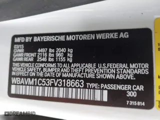 2015 BMW X1 sDrive28i with VIN WBAVM1C53FV318663, listed as a IAAI auction lot 41711526 with 182,204 mi miles. Bid and sale history available at carsss.com. Image 9.