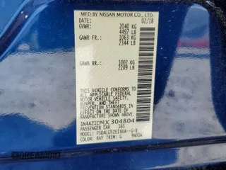 2018 Nissan LEAF S with VIN 1N4AZ1CP4JC304804, listed as a Copart auction lot 51941615 with 65,312 mi miles and Salvage Title. Bid and sale history available at DreamBid. Image 12.