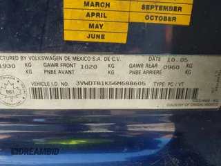 2006 Volkswagen Jetta 1.9L TDI with VIN 3VWDT81K56M688605, listed as a IAAI auction lot 42650004 with Not provided miles and . Bid and sale history available at DreamBid. Image 9.