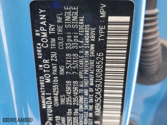 2018 Hyundai Kona Ultimate with VIN KM8K5CA59JU088526, listed as a Copart auction lot 45756415 with 51,756 mi miles and Salvage Title. Bid and sale history available at carsss.com. Image 15.
