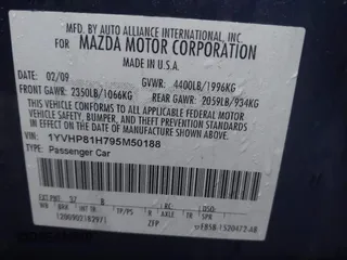 2009 Mazda 6 i Sport with VIN 1YVHP81H795M50188, listed as a IAAI auction lot 41073403 with 262,603 mi miles and . Bid and sale history available at carsss.com. Image 9.