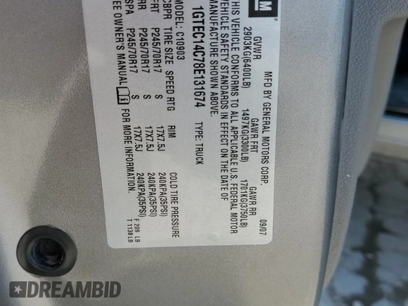 2008 GMC Sierra 1500 Work Truck с VIN 1GTEC14C78E131674, выставлен на аукционе Copart как лот 59882414 с пробегом 222 102 миль миль и Списание • Salvage title. История ставок и продаж доступна на DreamBid. Изображение 12.