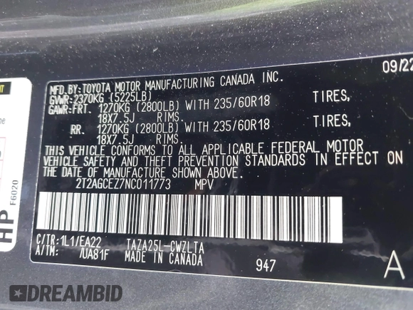 2022 Lexus NX with VIN 2T2AGCEZ7NC011773, listed as a IAAI auction lot 41502665 with 14,096 mi miles. Bid and sale history available at carsss.com. Image 9.