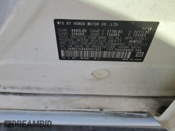 2016 Acura RLX Advance Pkg with VIN JH4KC1F94GC001347, listed as a Copart auction lot 67578124 with 137,757 mi miles and Salvage Title. Bid and sale history available at carsss.com. Image 14.