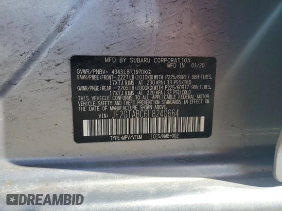 2020 Subaru Crosstrek с VIN JF2GTABC6L8240664, выставлен на аукционе Copart как лот 48401085 с пробегом 90 815 миль миль и Списание • Salvage title. История ставок и продаж доступна на DreamBid. Изображение 13.
