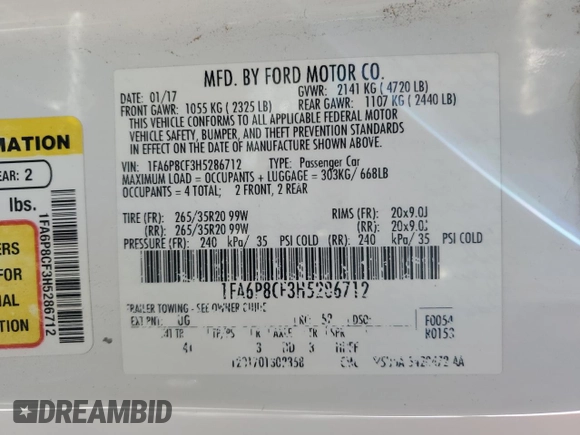 2017 Ford Mustang GT with VIN 1FA6P8CF3H5286712, listed as a Copart auction lot 49548165 with 53,135 mi miles and Salvage Title. Bid and sale history available at carsss.com. Image 14.