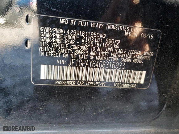 2016 Subaru Impreza Wagon 2.0i Sport Limited with VIN JF1GPAY64G8316933, listed as a Copart auction lot 89373895 with 98,475 mi miles and Salvage Title. Bid and sale history available at carsss.com. Image 14.