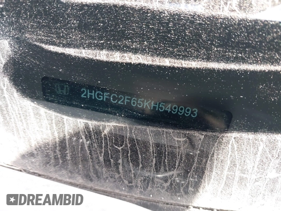 2019 Honda Civic LX with VIN 2HGFC2F65KH549993, listed as a IAAI auction lot 40394538 with 92,951 mi miles and . Bid and sale history available at DreamBid. Image 17.