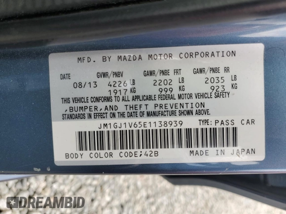 2014 Mazda Mazda6 i Touring with VIN JM1GJ1V65E1138939, listed as a Copart auction lot 50799815 with 141,810 mi miles and Salvage Title. Bid and sale history available at carsss.com. Image 12.