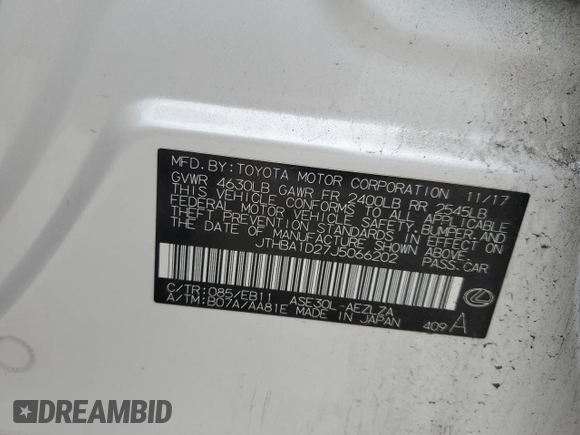 2018 Lexus IS with VIN JTHBA1D27J5066202, listed as a Copart auction lot 48615465 with 59,525 mi miles and Salvage Title. Bid and sale history available at carsss.com. Image 14.