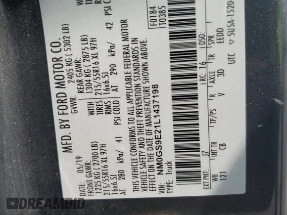 2020 Ford Transit Connect XL z VIN NM0GS9E21L1437198, wystawiony jako Copart lot #63216005 z przebiegiem 96 101 mil mil oraz Czysty tytuł • Clean title. Historia ofert i sprzedaży dostępna na DreamBid. Obrazek 13.