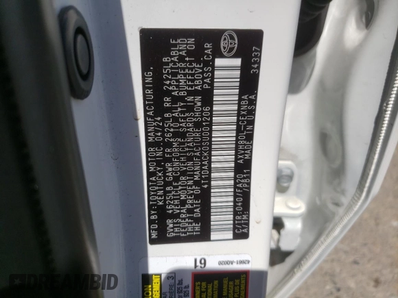 2025 Toyota Camry LE with VIN 4T1DAACK0SU001206, listed as a Copart auction lot 53159095 with 25,098 mi miles and Salvage Title. Bid and sale history available at carsss.com. Image 13.