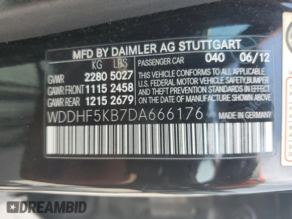 2013 Mercedes-Benz E 350 Luxury with VIN WDDHF5KB7DA666176, listed as a Copart auction lot 61200525 with 81,806 mi miles and Salvage title. Bid and sale history available at DreamBid. Image 12.