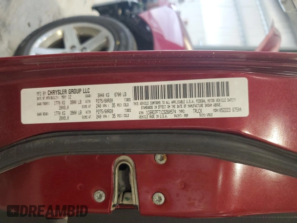 2012 Ram 1500 ST with VIN 1C6RD7FT1CS260574, listed as a Copart auction lot 55311215 with 152,399 mi miles and Clean title. Bid and sale history available at DreamBid. Image 13.