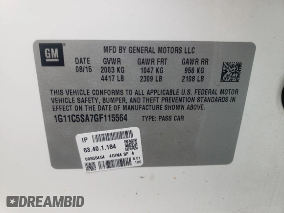 2016 Chevrolet Malibu Limited LT with VIN 1G11C5SA7GF115564, listed as a Copart auction lot 60388344 with 113,956 mi miles and Salvage Title. Bid and sale history available at carsss.com. Image 12.