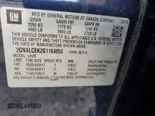 2016 Chevrolet Equinox LT z VIN 2GNALCEK2G1164850, wystawiony jako Copart lot #55964035 z przebiegiem 167 408 mil mil oraz Czysty tytuł • Clean title. Historia ofert i sprzedaży dostępna na DreamBid. Obrazek 13.