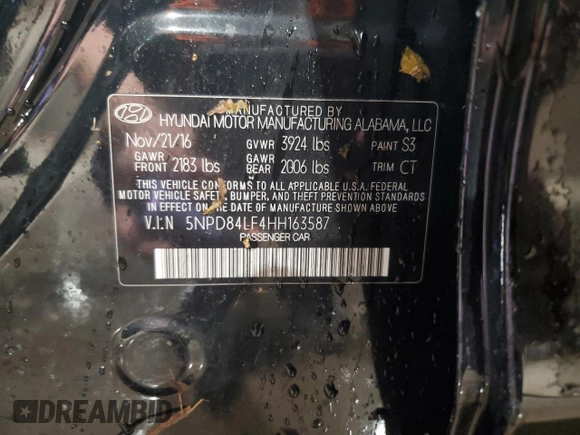 2017 Hyundai Elantra Limited z VIN 5NPD84LF4HH163587, wystawiony jako Copart lot #52890535 z przebiegiem 88 424 mil mil oraz Szkoda całkowita • Salvage title. Historia ofert i sprzedaży dostępna na DreamBid. Obrazek 14.