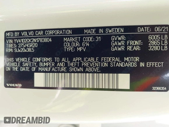 2022 Volvo XC90 Momentum with VIN YV4102CK2N1783804, listed as a IAAI auction lot 41171558 with 18,828 mi miles and . Bid and sale history available at DreamBid. Image 9.
