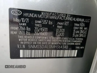 2021 Hyundai Santa Fe Calligraphy with VIN 5NMS5DAL0MH364340, listed as a Copart auction lot 44924695 with 48,324 mi miles and Salvage title. Bid and sale history available at DreamBid. Image 12.