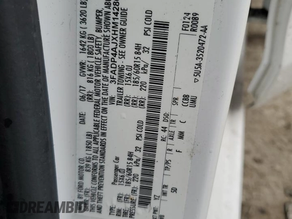 2017 Ford Fiesta S with VIN 3FADP4AJXHM142866, listed as a Copart auction lot 60107025 with 63,975 mi miles and Salvage title. Bid and sale history available at DreamBid. Image 12.