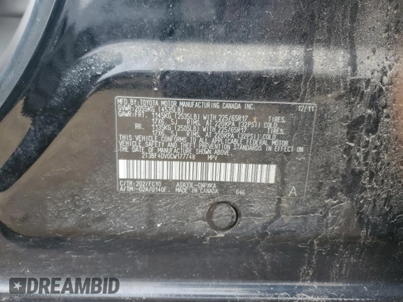 2012 Toyota RAV4 with VIN 2T3BF4DV0CW177748, listed as a Copart auction lot 44261615 with 187,790 mi miles and Salvage title. Bid and sale history available at DreamBid. Image 15.