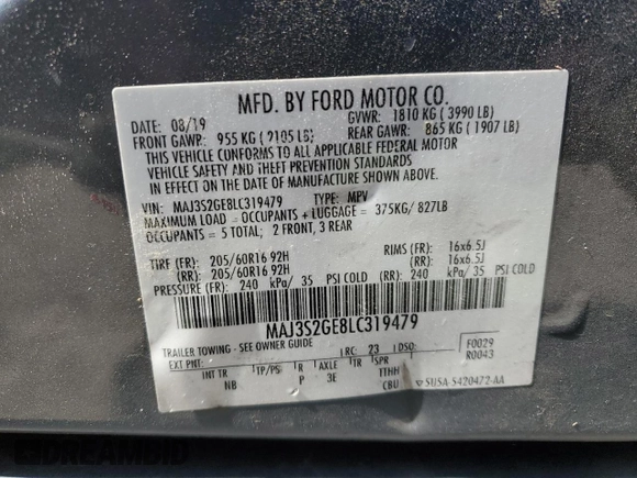 2020 Ford EcoSport SE z VIN MAJ3S2GE8LC319479, wystawiony jako Copart lot #49800725 z przebiegiem 111 543 mil mil oraz Szkody całkowita. Historia ofert i sprzedaży dostępna na DreamBid. Obrazek 16.