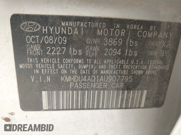 2010 Hyundai Elantra GLS с VIN KMHDU4AD1AU907795, выставлен на аукционе IAAI как лот 42462555 с пробегом 139 901 миль миль и . История ставок и продаж доступна на DreamBid. Изображение 9.