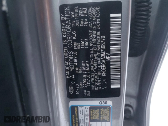 2021 Kia Seltos EX z VIN KNDERCAA3M7168779, wystawiony jako Copart lot #86548834 z przebiegiem 30 676 mil mil oraz Szkoda całkowita • Salvage title. Historia ofert i sprzedaży dostępna na DreamBid. Obrazek 14.