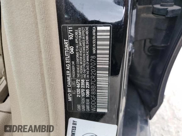2012 Mercedes-Benz C-Class C 300 Sport with VIN WDDGF8BB7CR207078, listed as a Copart auction lot 60086764 with 173,263 mi miles and Salvage Title. Bid and sale history available at carsss.com. Image 12.