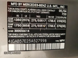 2005 Mercedes-Benz M 350 with VIN 4JGAB57E25A527998, listed as a Copart auction lot 52515755 with 97,764 mi miles and Clean Title. Bid and sale history available at DreamBid. Image 12.