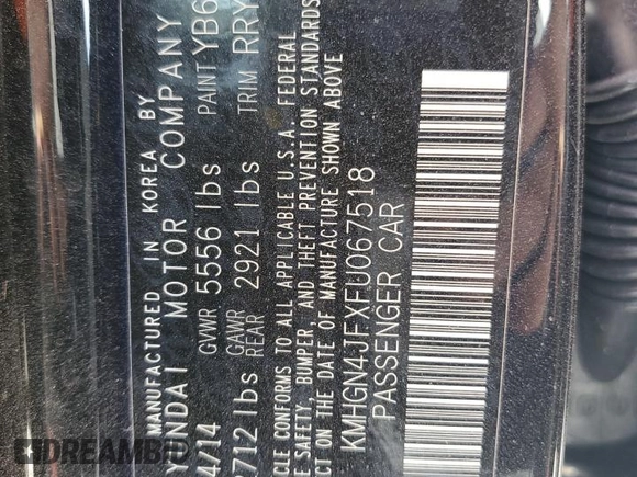 2015 Hyundai Genesis 5.0L with VIN KMHGN4JFXFU067518, listed as a Copart auction lot 75999994 with 0 mi miles and Non Repairable. Bid and sale history available at carsss.com. Image 13.