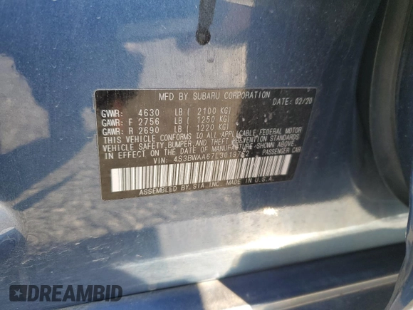 2020 Subaru Legacy with VIN 4S3BWAA67L3019762, listed as a Copart auction lot 88775705 with 95,393 mi miles and Salvage title. Bid and sale history available at DreamBid. Image 12.