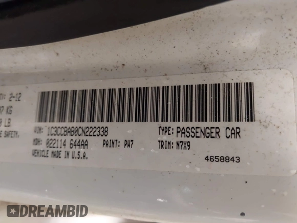 2012 Chrysler 200 LX with VIN 1C3CCBAB0CN222338, listed as a IAAI auction lot 41947154 with 169,737 mi miles and . Bid and sale history available at DreamBid. Image 9.