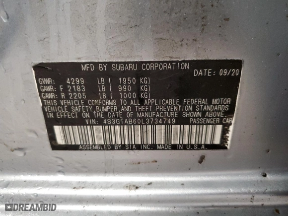 2020 Subaru Impreza with VIN 4S3GTAB60L3734749, listed as a Copart auction lot 51783675 with 26,346 mi miles and Salvage Title. Bid and sale history available at carsss.com. Image 15.