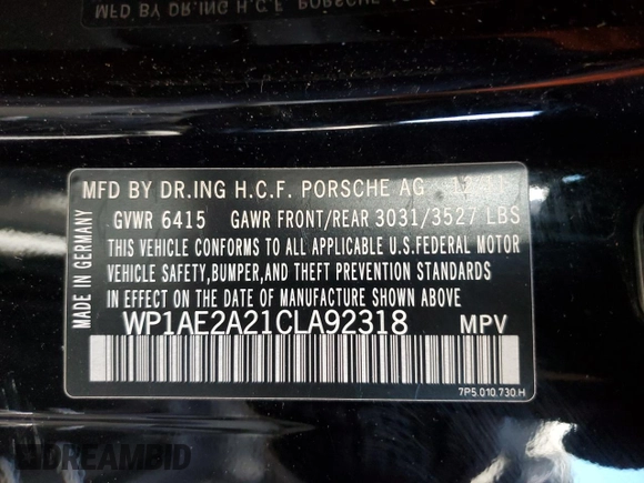 2012 Porsche Cayenne S Hybrid z VIN WP1AE2A21CLA92318, wystawiony jako Copart lot #55595055 z przebiegiem 82 184 mil mil oraz Szkody całkowita. Historia ofert i sprzedaży dostępna na DreamBid. Obrazek 13.