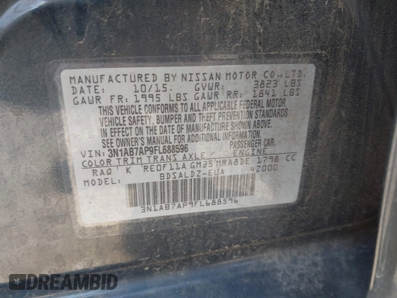 2015 Nissan Sentra SV with VIN 3N1AB7AP9FL688596, listed as a IAAI auction lot 42082292 with 77,300 mi miles and . Bid and sale history available at DreamBid. Image 9.