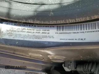 2016 Maserati Quattroporte S Q4 z VIN ZAM56RRA2G1188539, wystawiony jako Copart lot #74623484 z przebiegiem Nie podano mil oraz Szkoda całkowita • Salvage title. Historia ofert i sprzedaży dostępna na DreamBid. Obrazek 13.