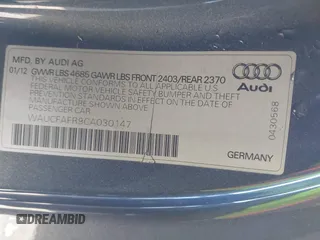 2012 Audi A5 Premium с VIN WAUCFAFR9CA030147, выставлен на аукционе IAAI как лот 41289063 с пробегом 171 875 миль миль и . История ставок и продаж доступна на DreamBid. Изображение 9.