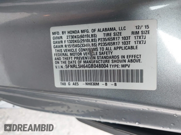 2016 Honda Odyssey EX-L with VIN 5FNRL5H64GB048004, listed as a IAAI auction lot 41676712 with 129,343 mi miles. Bid and sale history available at carsss.com. Image 9.