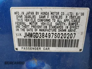 2007 Honda Fit with VIN JHMGD38497S020207, listed as a Copart auction lot 57447875 with 185,603 mi miles and Salvage title. Bid and sale history available at DreamBid. Image 13.
