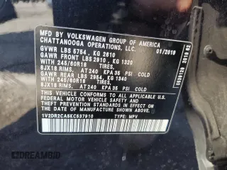2019 Volkswagen Atlas SE with VIN 1V2DR2CA5KC537910, listed as a Copart auction lot 57333145 with 181,102 mi miles and Salvage title. Bid and sale history available at DreamBid. Image 13.