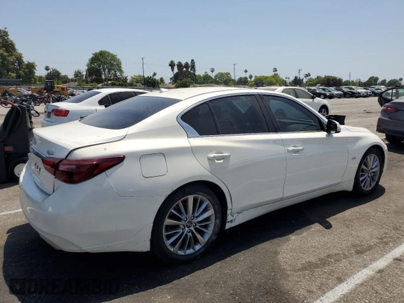 2018 Infiniti Q50 Luxe with VIN JN1EV7APXJM350096, listed as a Copart auction lot 59754334 with 46,798 mi miles and Salvage title. Bid and sale history available at DreamBid. Image 3.
