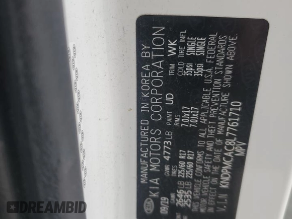2020 Kia Sportage LX z VIN KNDPMCAC8L7761710, wystawiony jako Copart lot #58187945 z przebiegiem 46 937 mil mil oraz Szkoda całkowita • Salvage title. Historia ofert i sprzedaży dostępna na DreamBid. Obrazek 14.